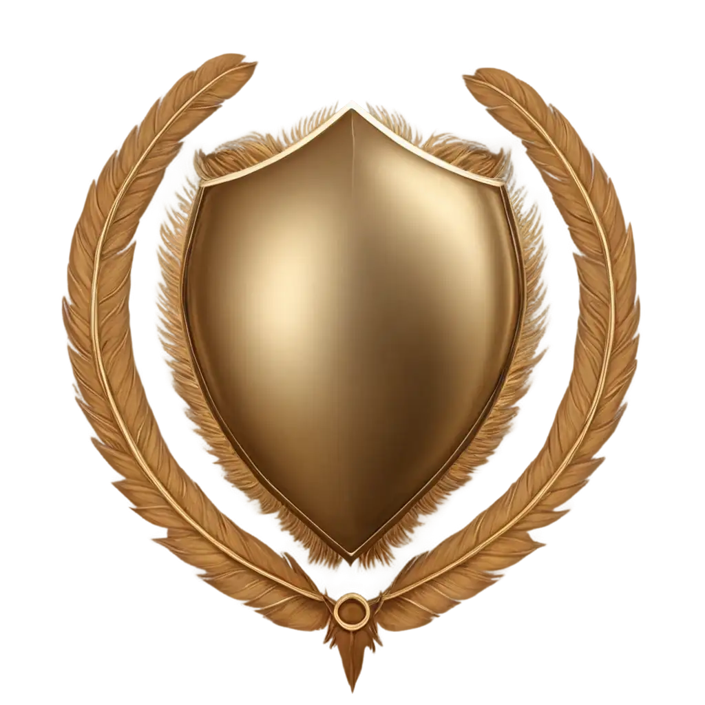 PNG-Round-Golden-Shield-Logo-with-Feathers-AI-Generated-Image