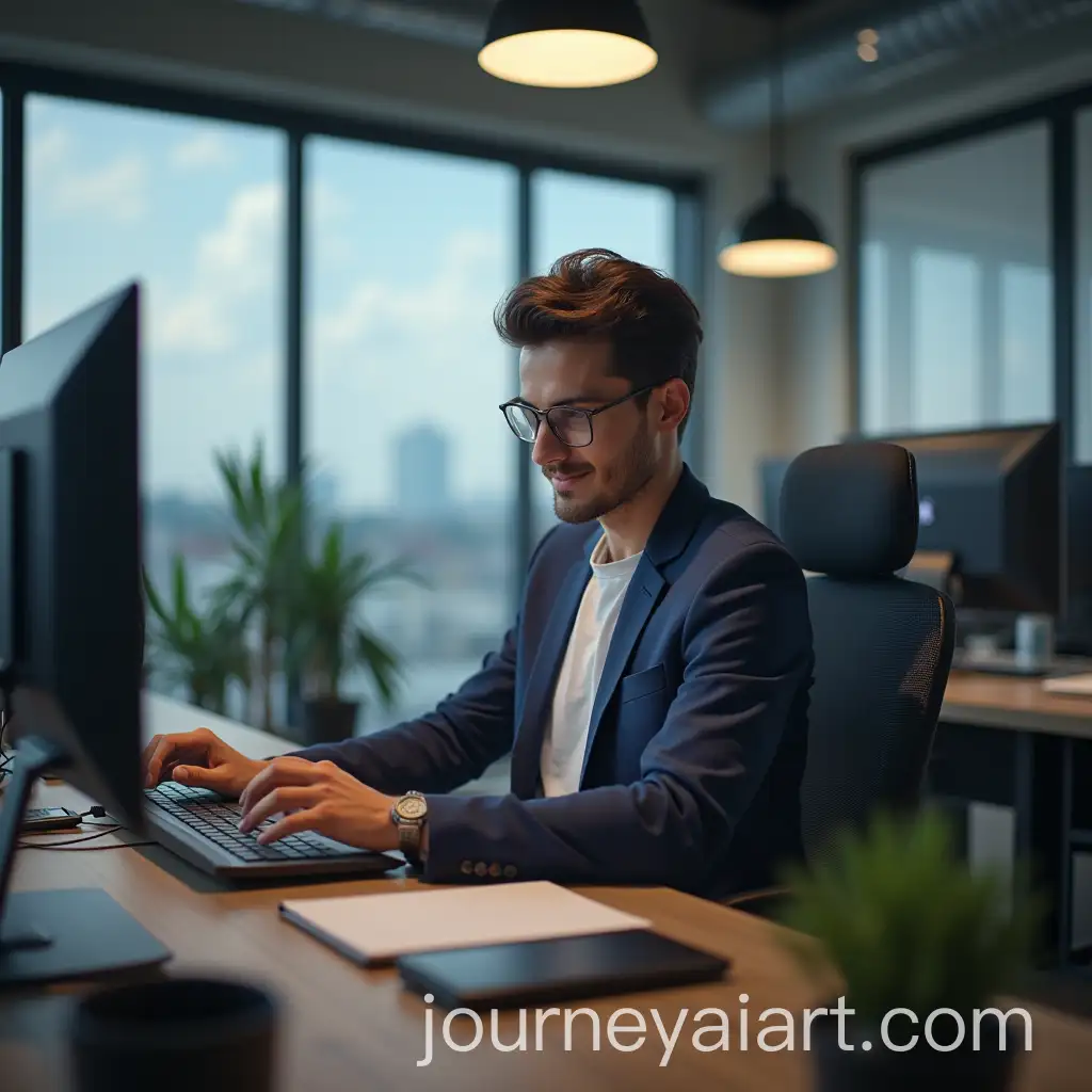 Modern-Office-Leader-Leading-by-Example-with-Mirrorless-Camera-in-HDR
