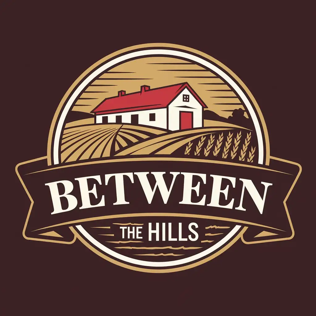 LOGO Design for Between the Hills Earth Tones with Barn Cliffs and Agriculture Theme