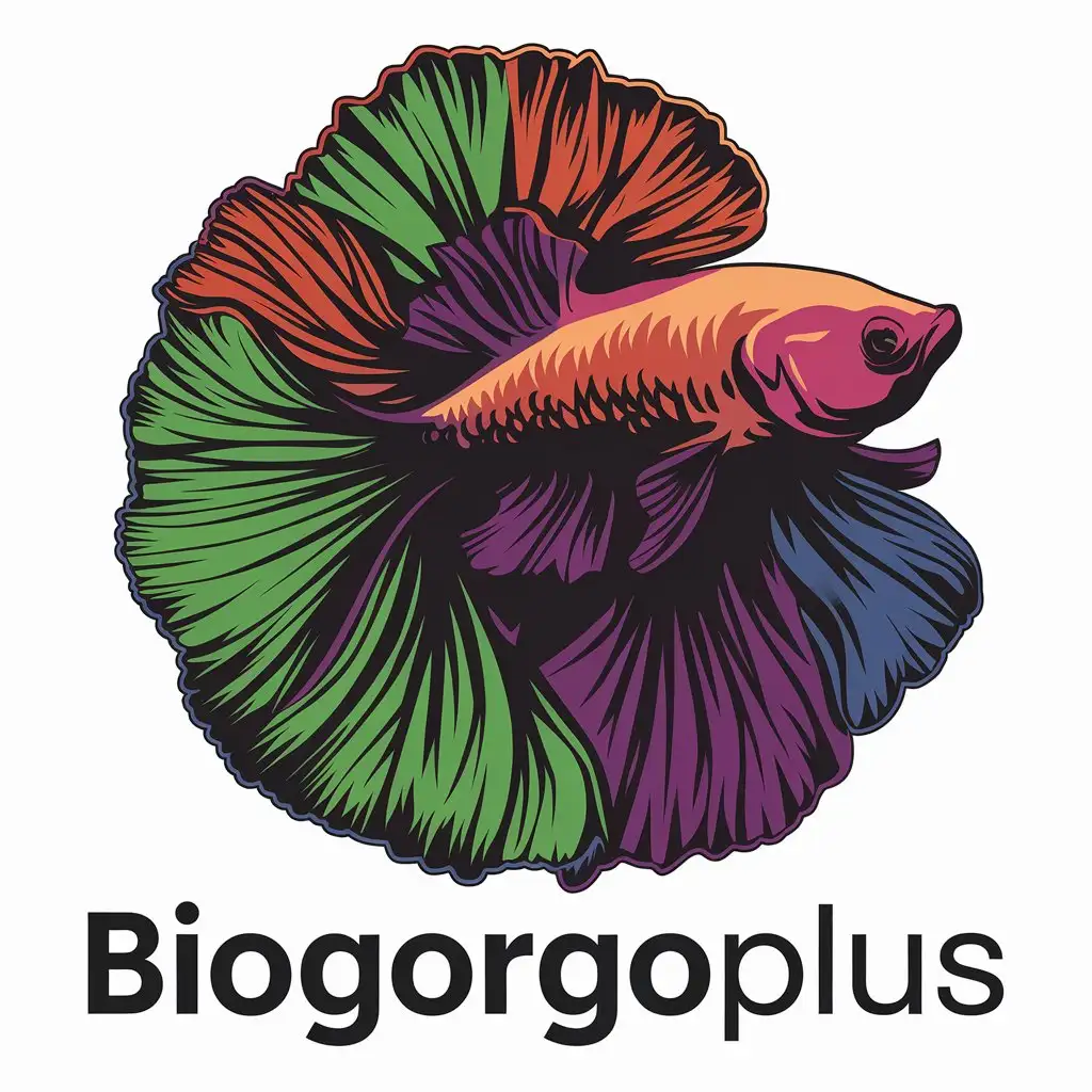 LOGO Design for BioGorgoPlus Colorful Betta Fish Flour in Green Orange Blue and Purple for Animal Pet Industry