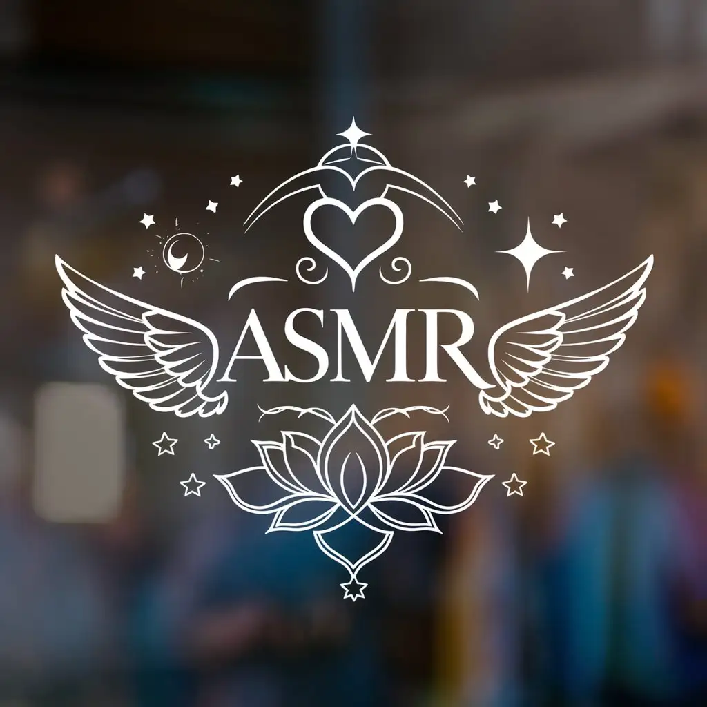 a logo design,with the text "ASMR", main symbol:love heart wings moon star lotus,Moderate,clear background