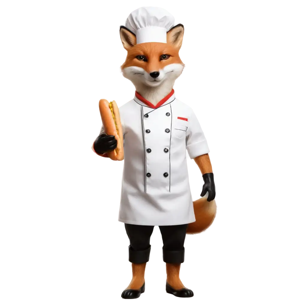 Hyperrealistic-PNG-Image-of-a-Fox-in-Chefs-Clothes-Holding-a-HotDog-in-its-Paws