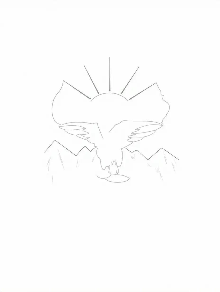 Eagle-Soaring-Above-Mountains-with-Setting-Sun-Coloring-Page