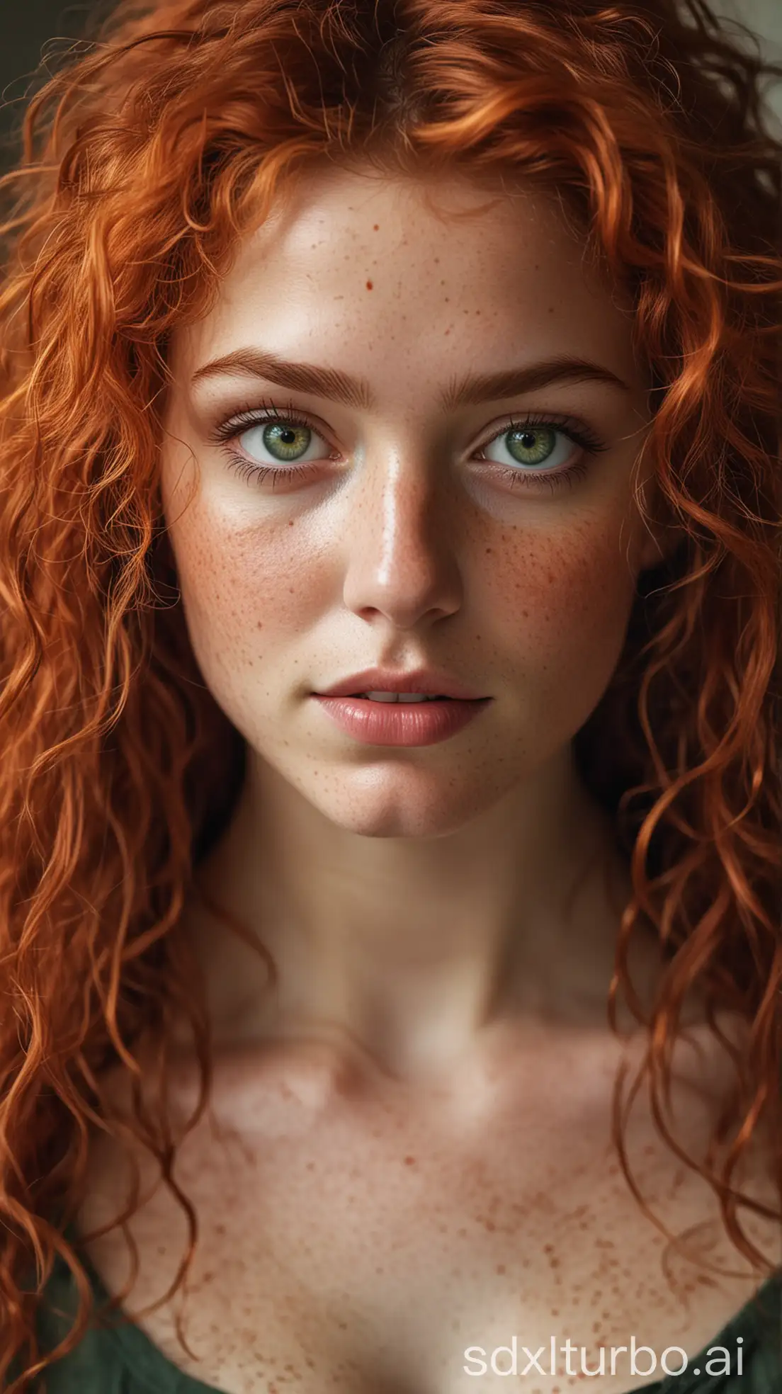 Portrait-of-a-Young-Woman-with-FieryRed-Hair-and-Green-Eyes