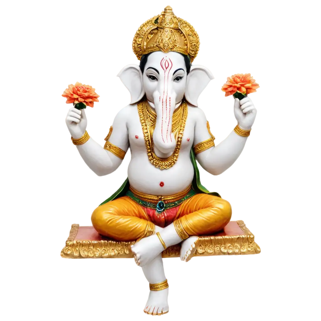 SEOOptimized-Ganesh-Idol-PNG-Image-in-Seating-Position-Holding-Lotus-Flower-Visrajan