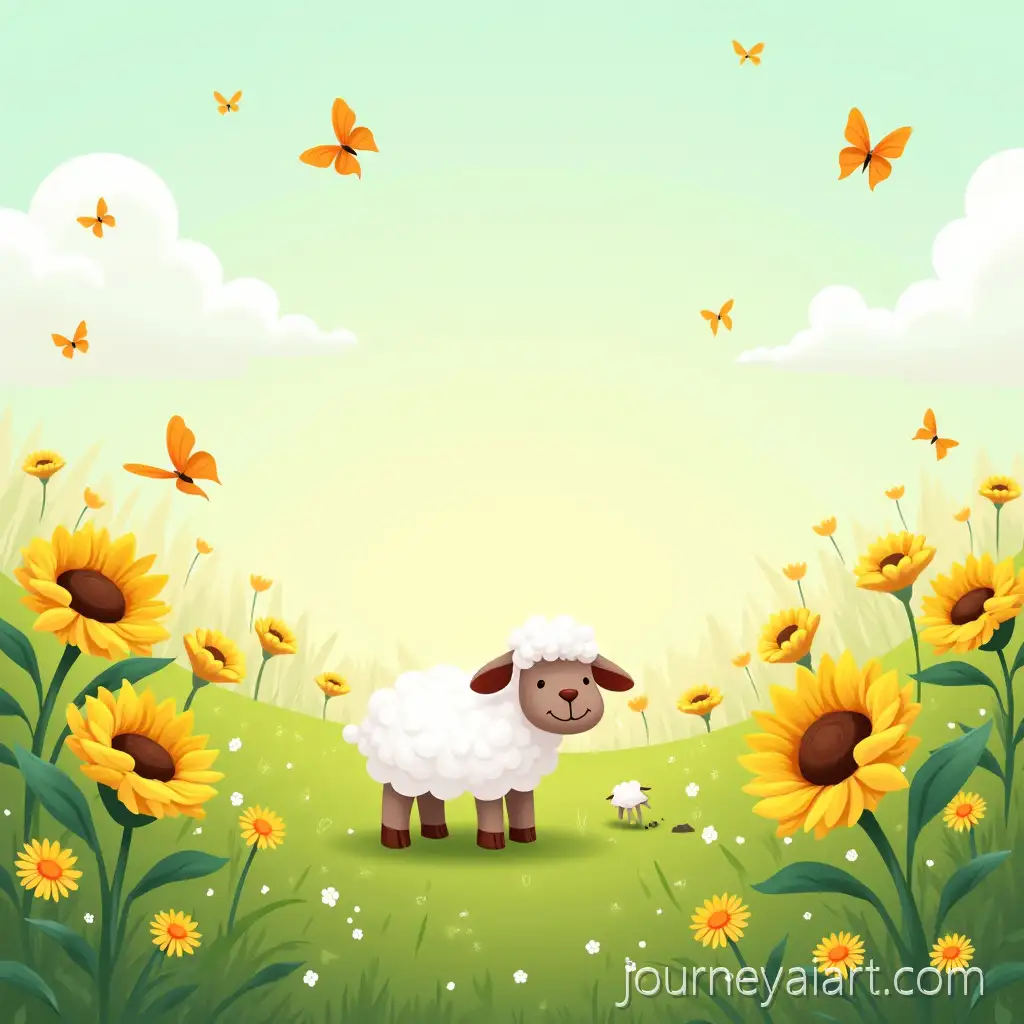 Curious-Little-Lamb-Masha-in-a-Green-Field-with-Butterflies-and-Sunflowers