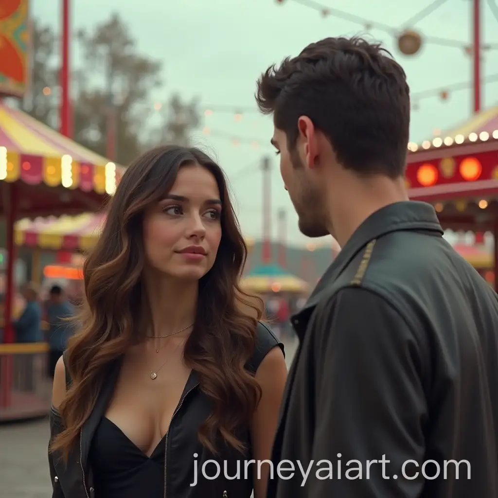 Young-Woman-Deceptively-Glancing-at-a-Guy-in-an-Amusement-Park