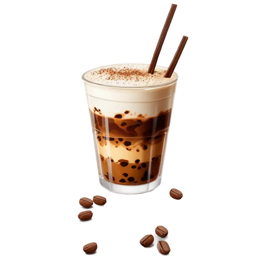 PNG-Image-of-a-Refreshing-Glass-of-Coffee-with-Ice-Milk-Cream-and-Golden-Coffee-Effects