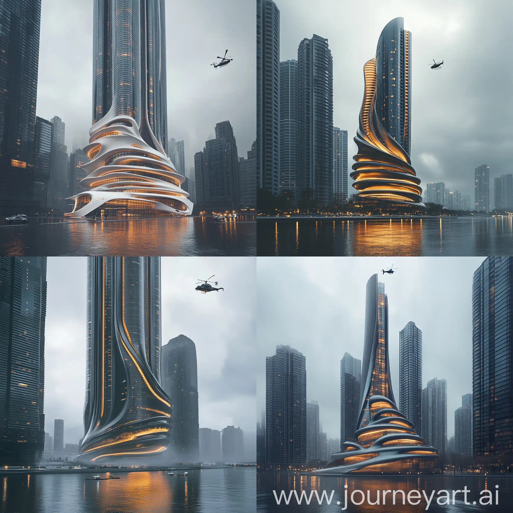 Futuristic-Curvilinear-Skyscraper-in-an-Urban-Landscape