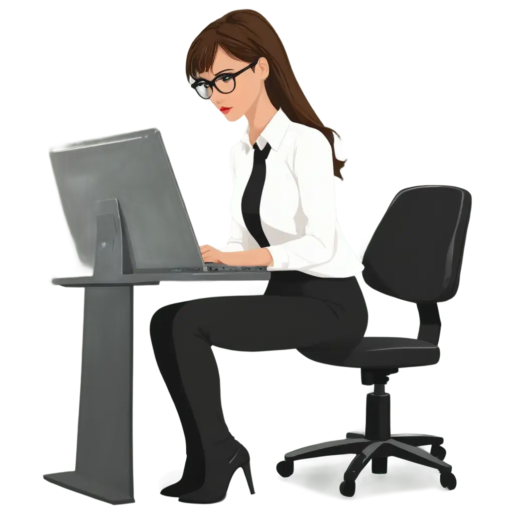 Vector-Style-PNG-of-Secretary-Typing-on-Keyboard-at-Desk-Professional-Office-Illustration