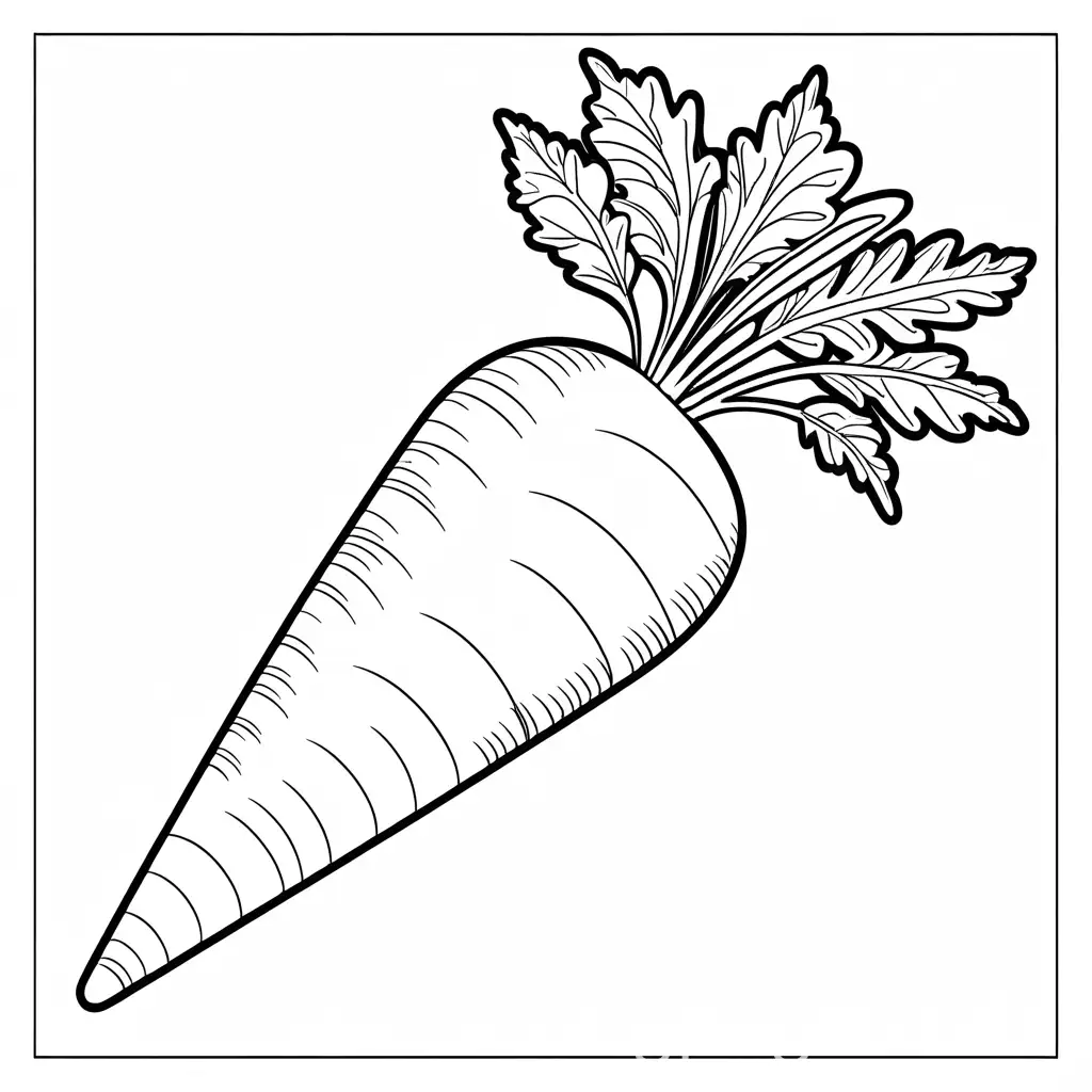 a carrot , Coloring Page, black and white, line art, white background, Simplicity, Ample White Space. The background of the coloring page is plain white to make it easy for young children to color within the lines. The outlines of all the subjects are easy to distinguish, making it simple for kids to color without too much difficulty