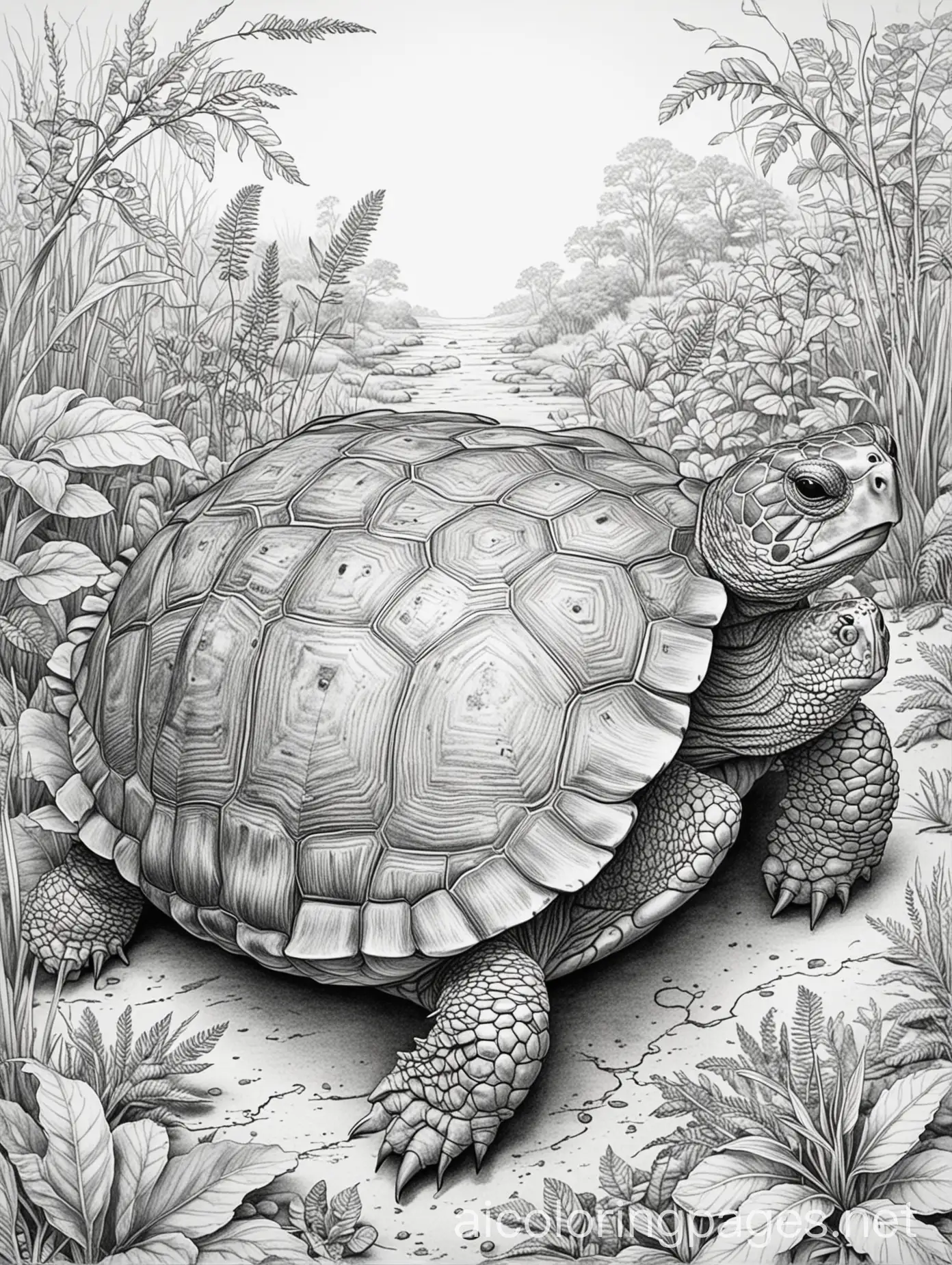 Highly-Detailed-Pen-and-Ink-Tortoise-Coloring-Page