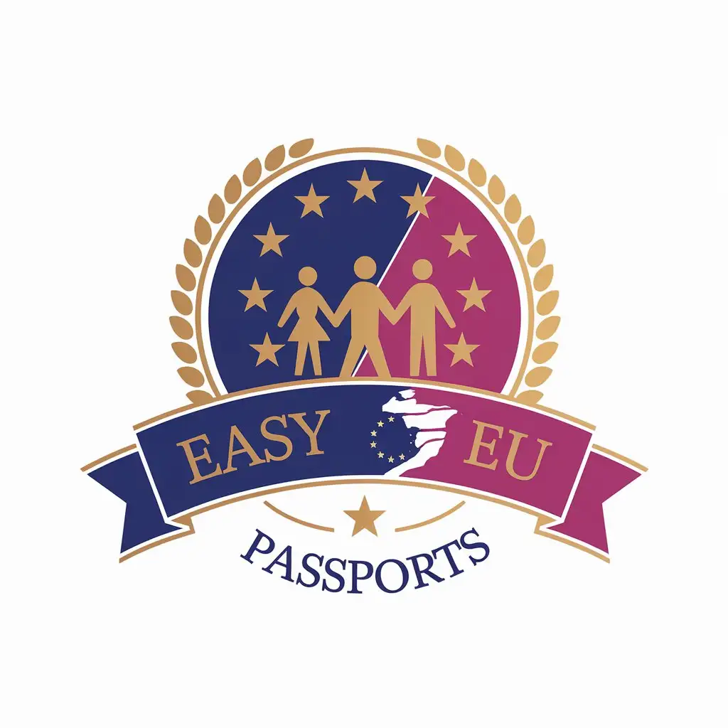 LOGO Design for Easy EU Passports Gold Royal Blue Magenta with European Flag Passport Travel Family Theme