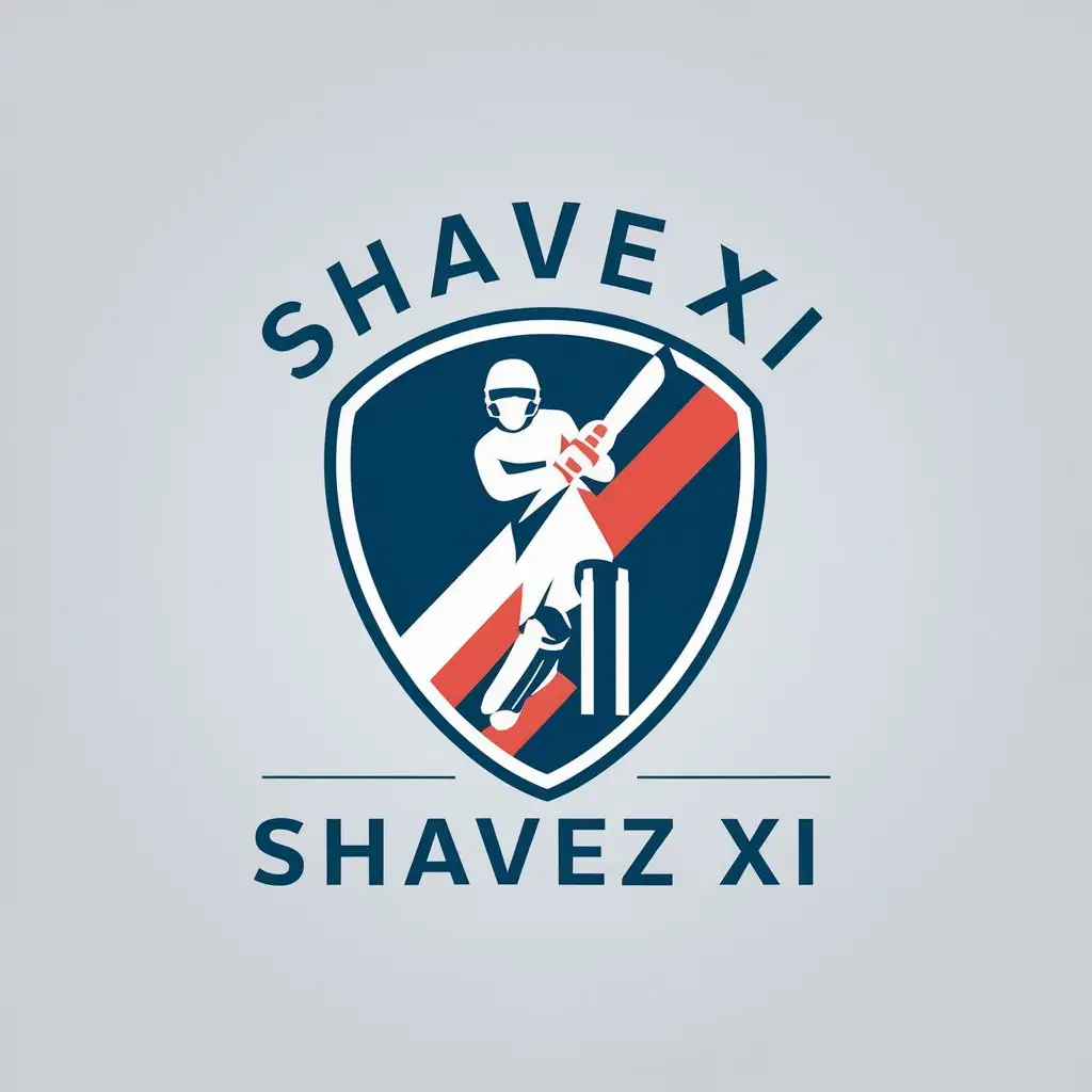 a vector logo design,with the text "Shavez XI", main symbol:Cricket team ,Minimalistic,clear background