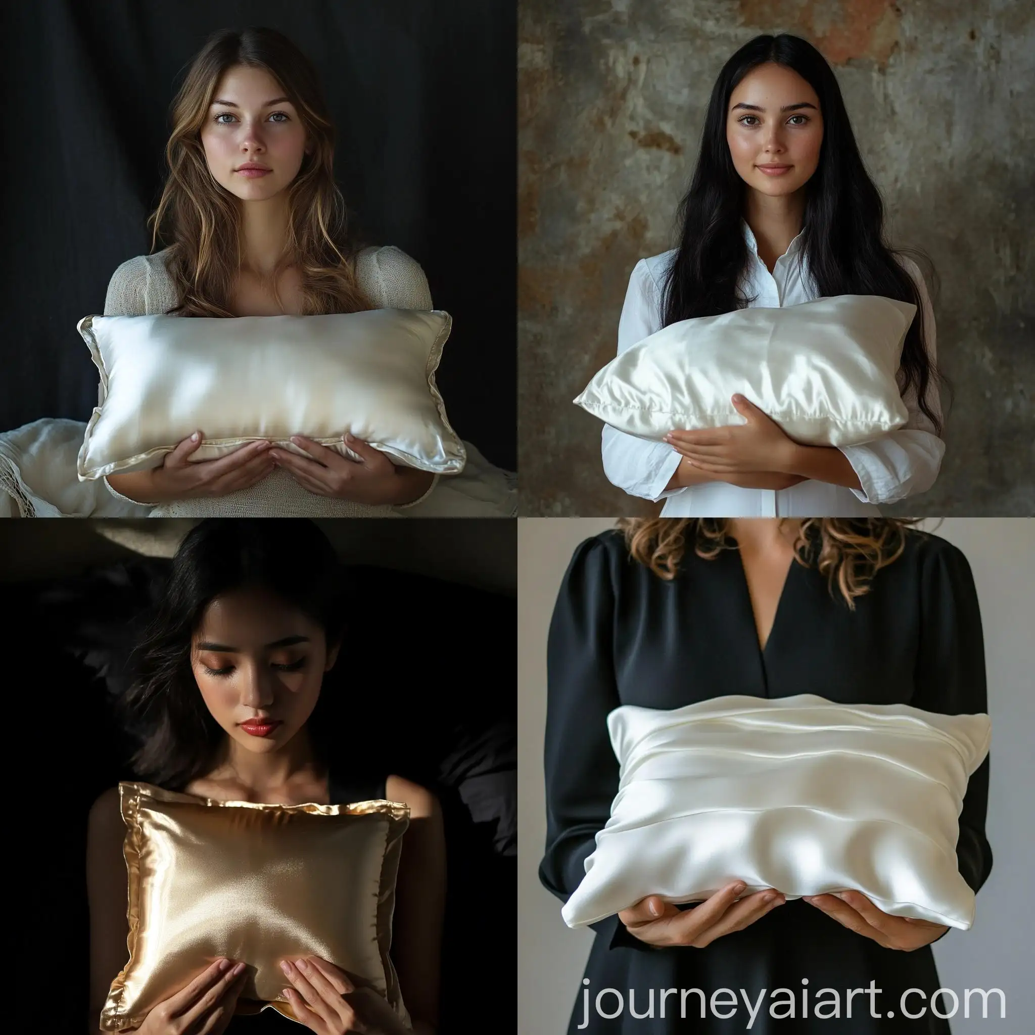 Elegant-Woman-Holding-Silk-Pillow