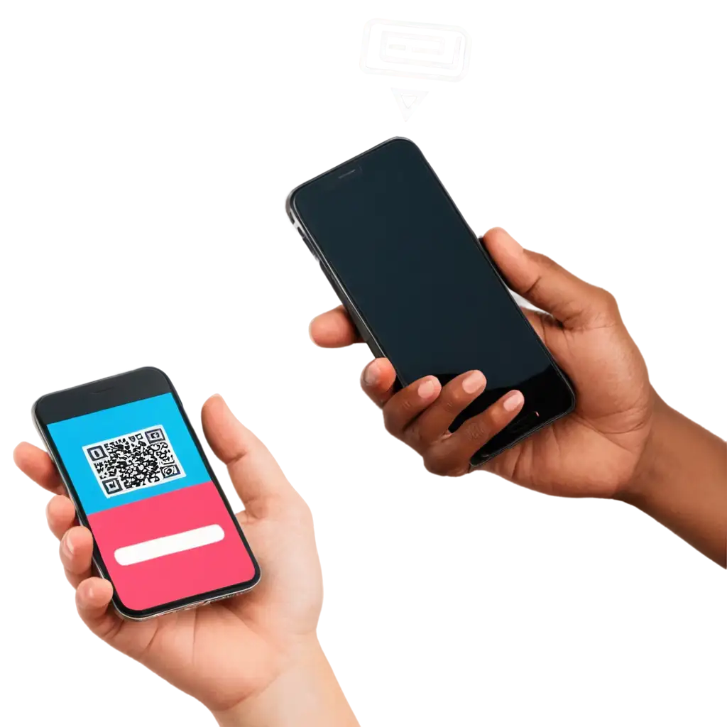 create a hand graphic colorful holding a phone having a qr code pointing towards the user