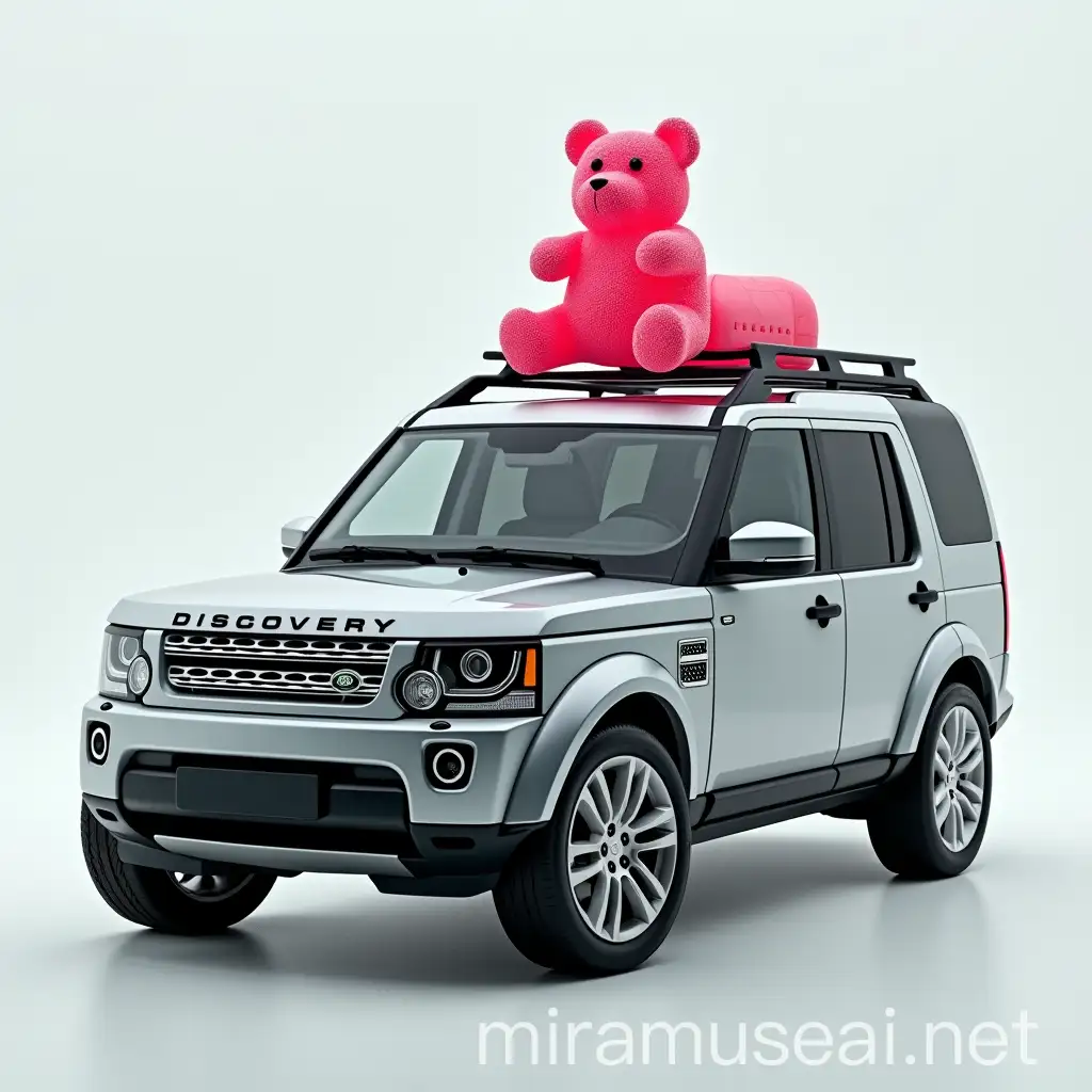 Silver Land Rover Discovery 4 with Pink Gummy Bear on Roof Rack