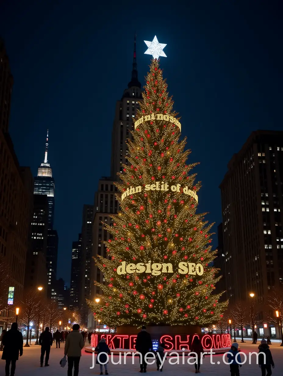Rockefeller-Center-Christmas-Tree-with-METTEVO-Digital-Agency-and-Design-SEO-Text-New-York-City-Night-Scene