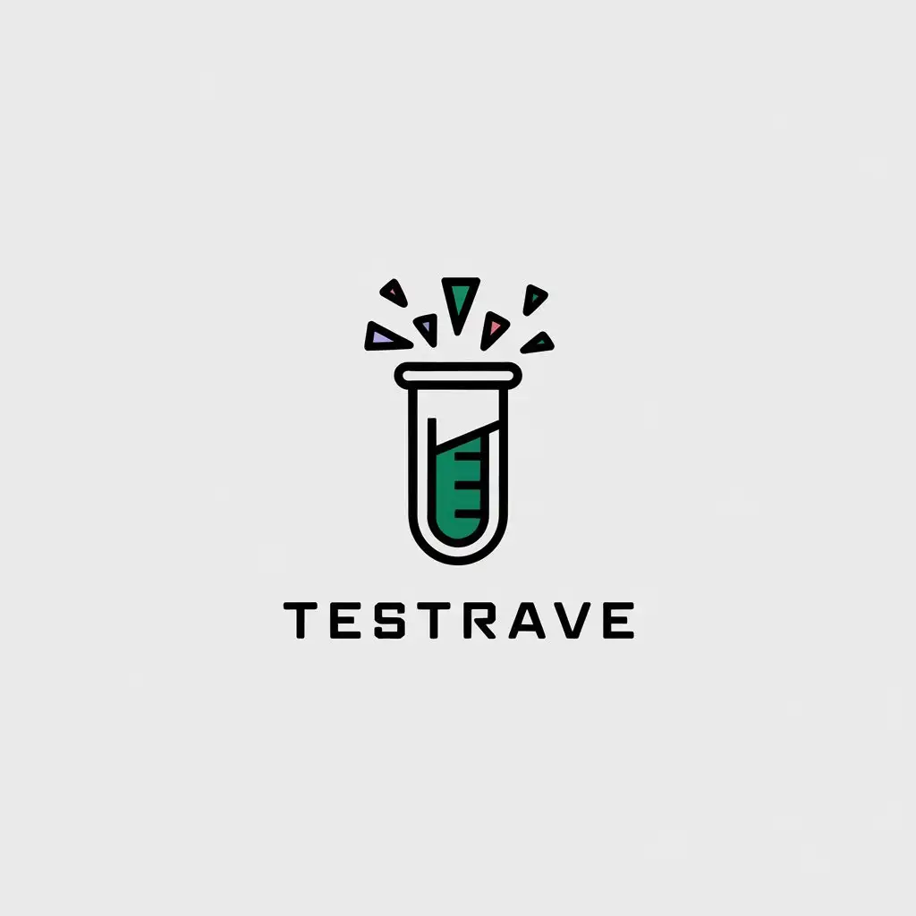 LOGO Design for Testrave Vector Test Tube with Exploding Party Hats for Technology Industry