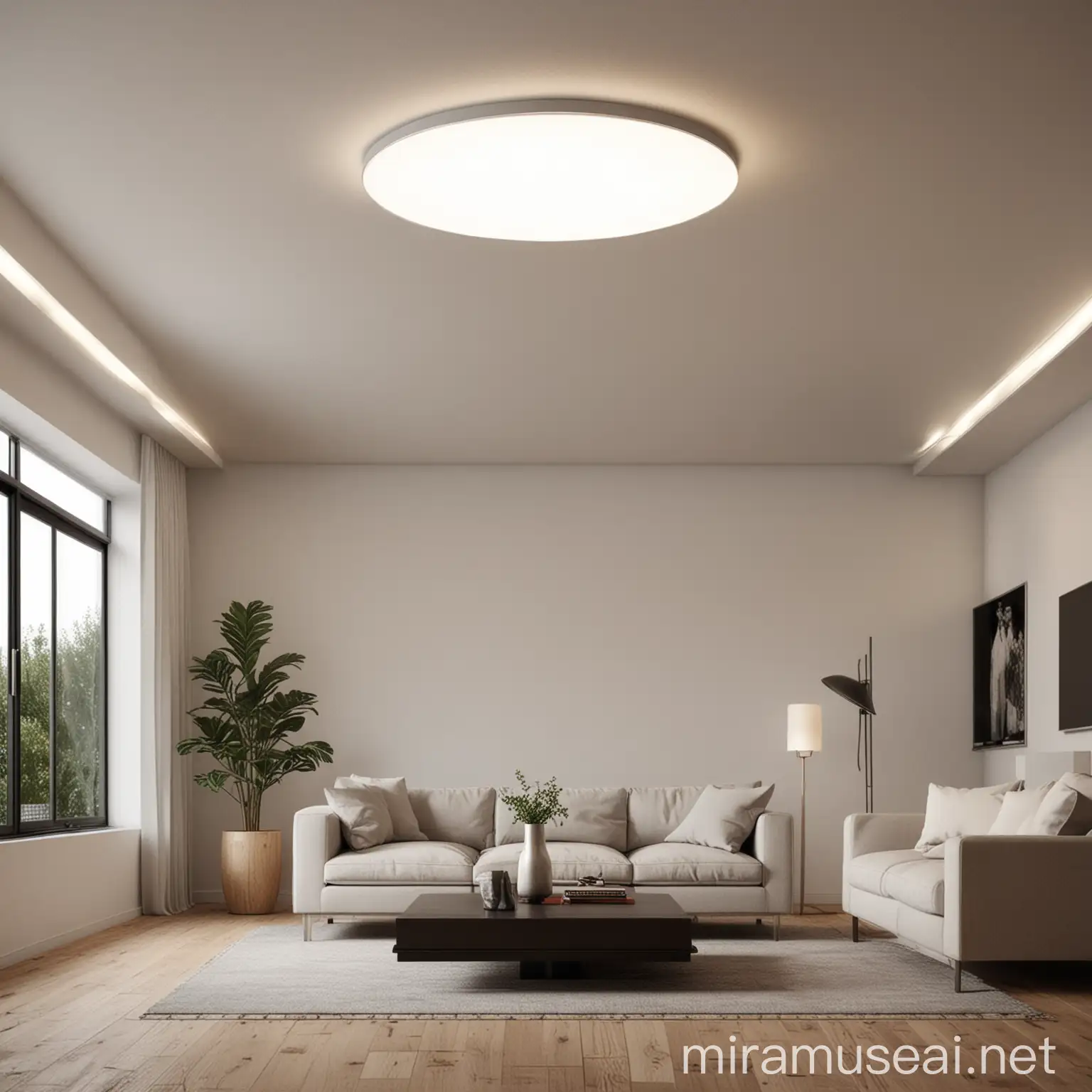 Modern Minimal Living Room with Contemporary Ceiling Light