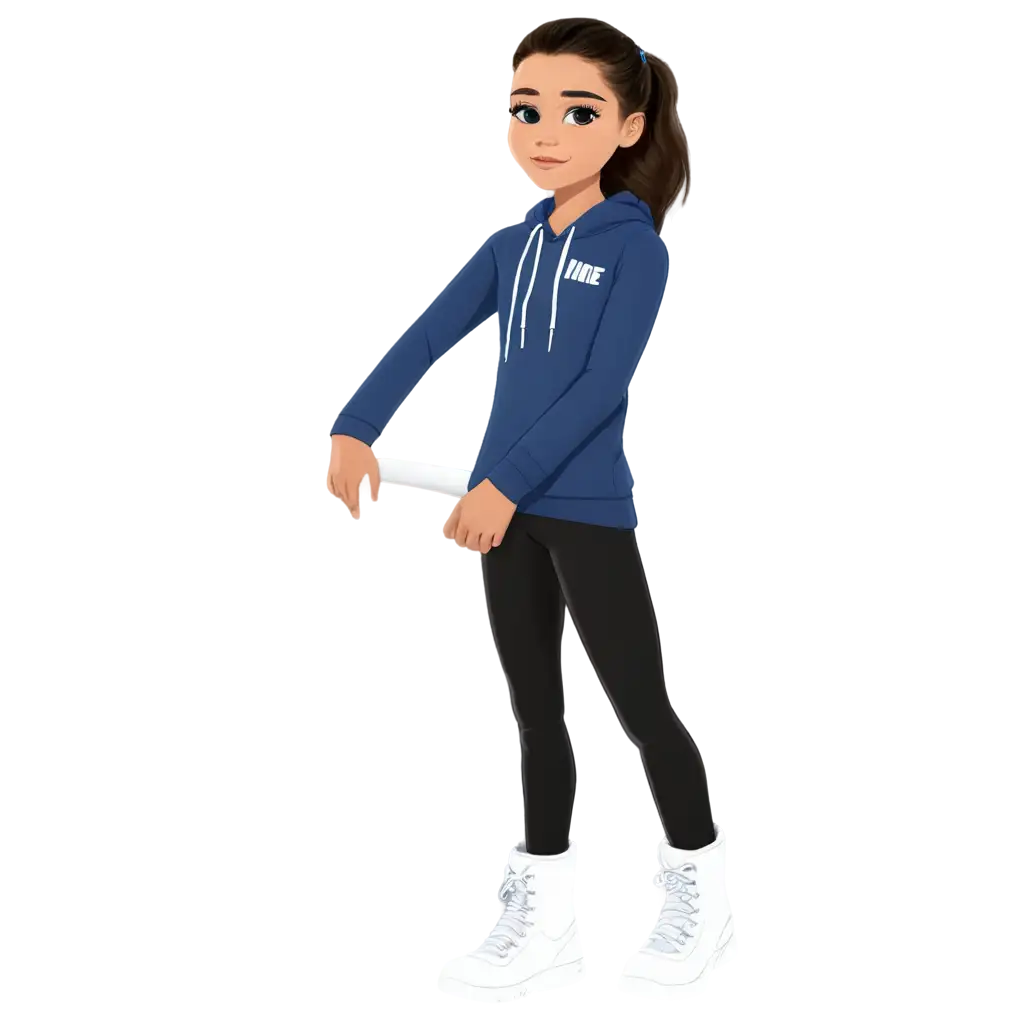 Transparent-PNG-Image-of-a-14YearOld-Girl-Cartoon-in-Leggings-Navy-Hoodie-UGGs-and-Nike-Socks