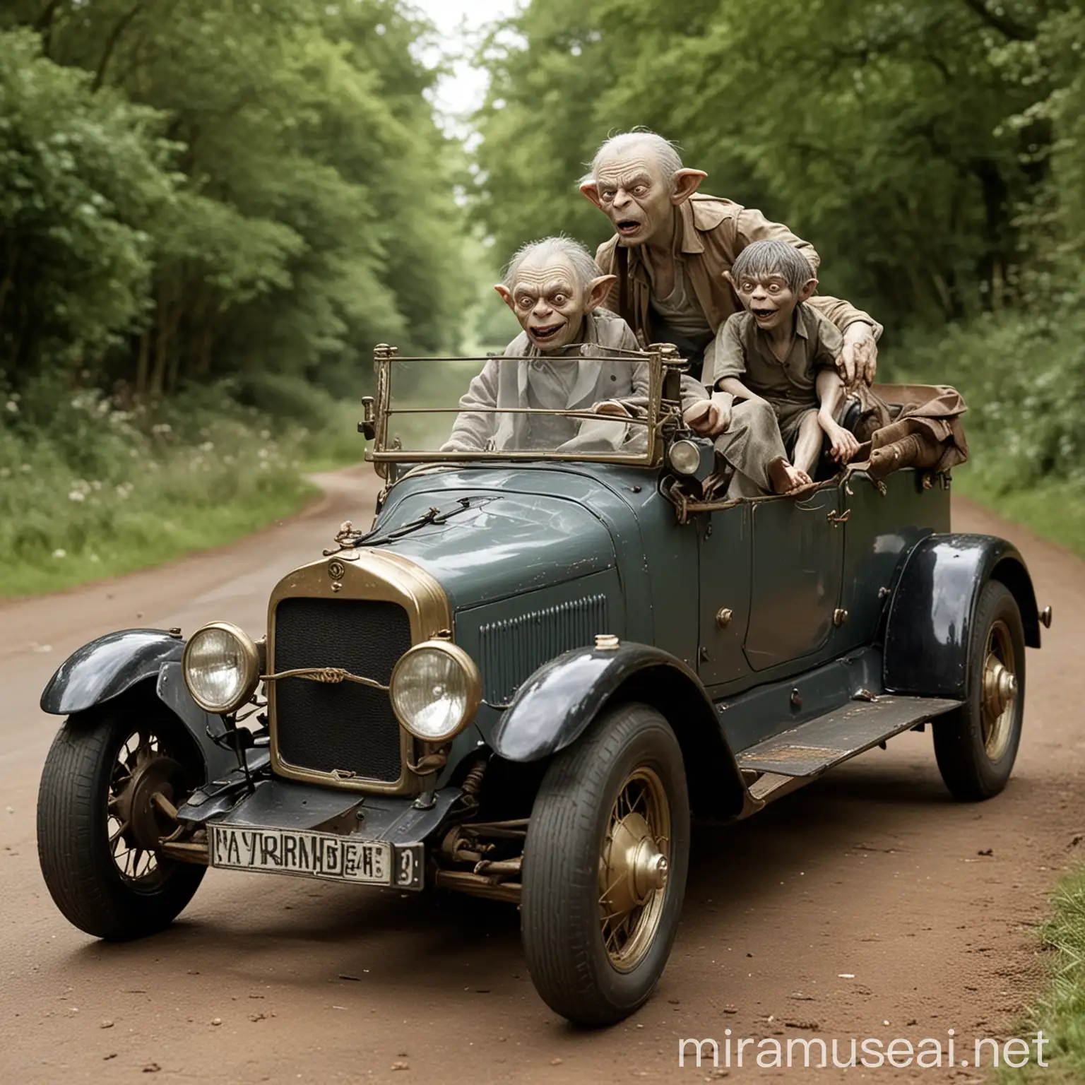 Baron Harkonen and Gollum Fleeing from Gordon Brown in a Vintage Motorcar