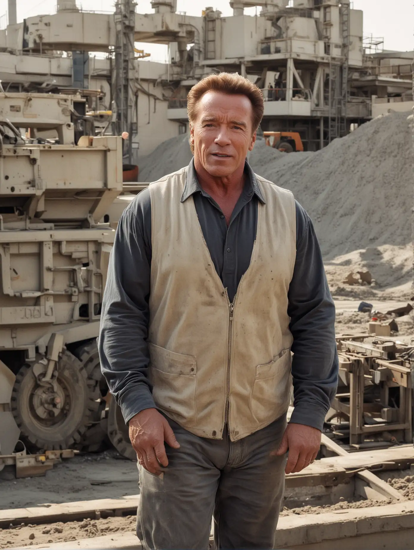 arnold schwarzenegger works at a precast concrete plant