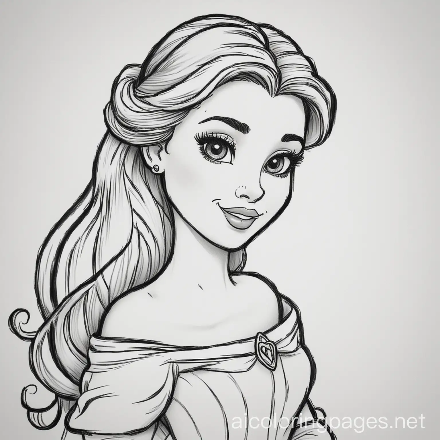 Disney-Princess-Belle-Coloring-Page-for-Kids-Black-and-White-Line-Art