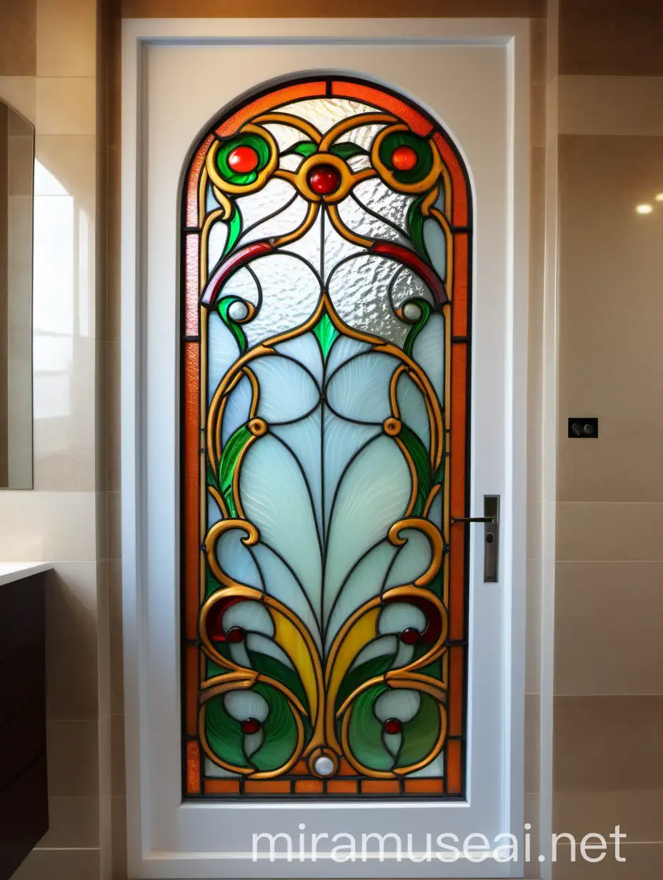 Art Nouveau Stained Glass Window in Bathroom Door Makis