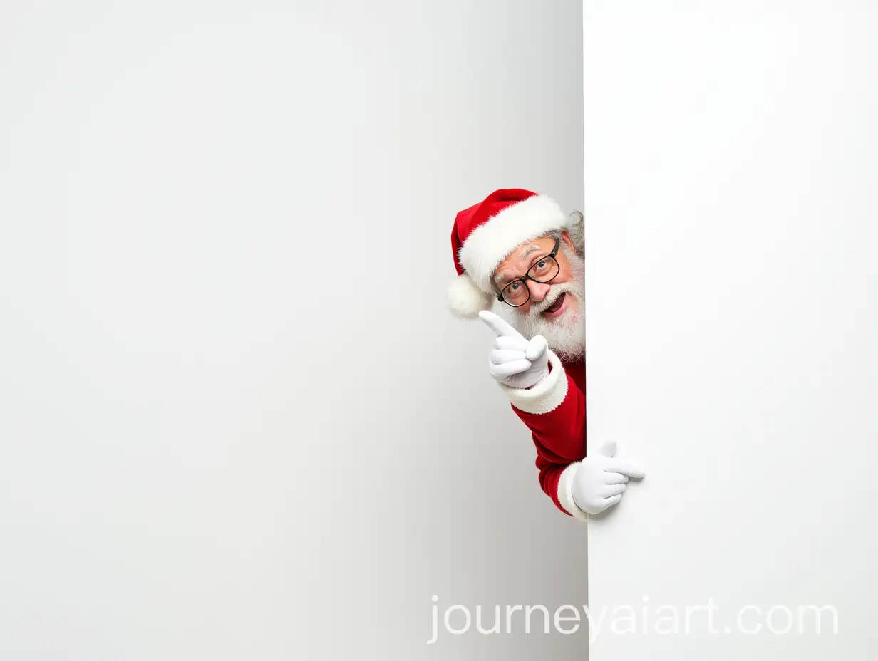 Cheerful-Santa-Claus-Pointing-at-an-Empty-Wall