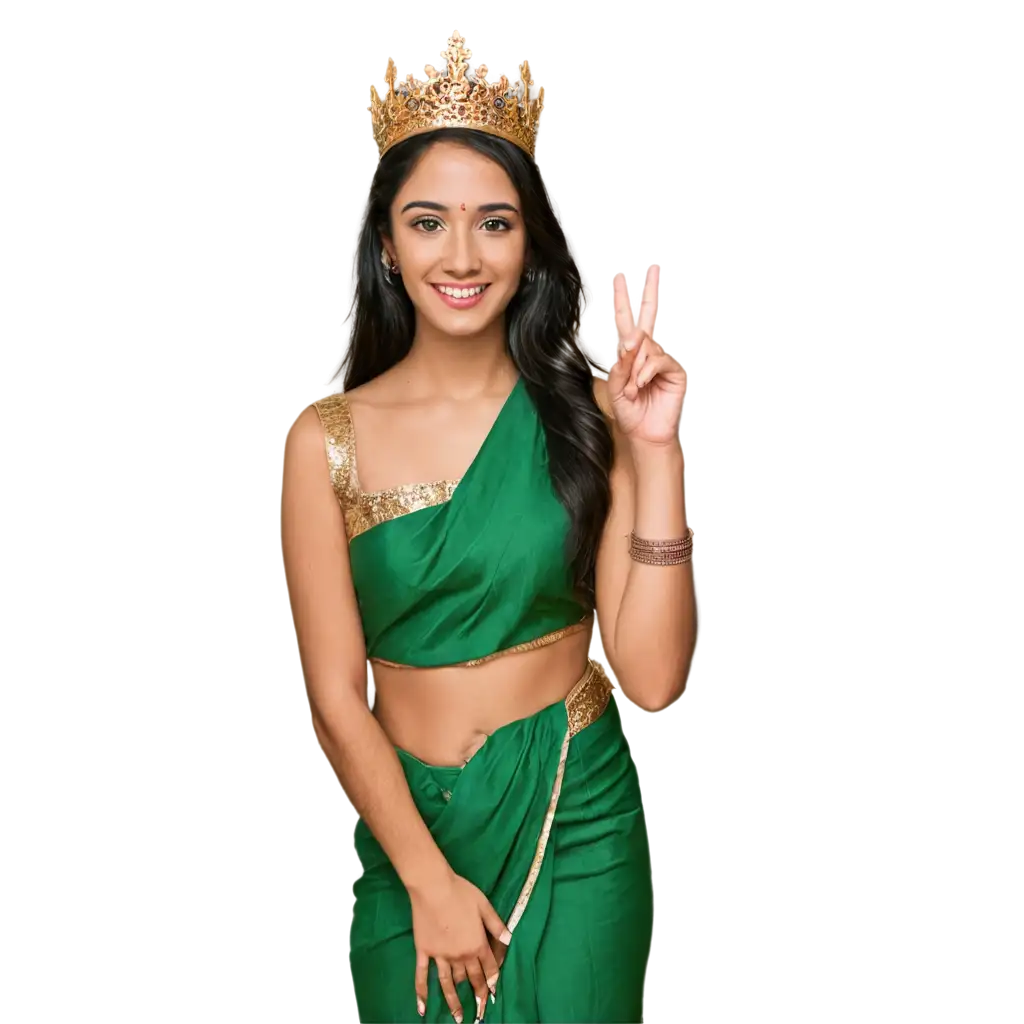 Realistic-Deshi-Pageant-Queen-in-Saree-and-Crown-PNG-Image