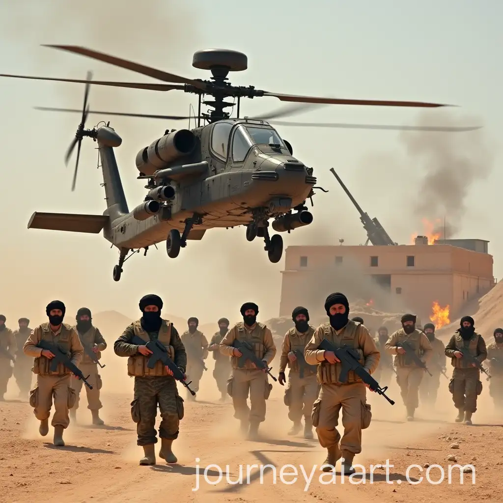 Combat-Scene-with-AH64D-Apache-Helicopter-and-Arab-Soldiers-in-Desert