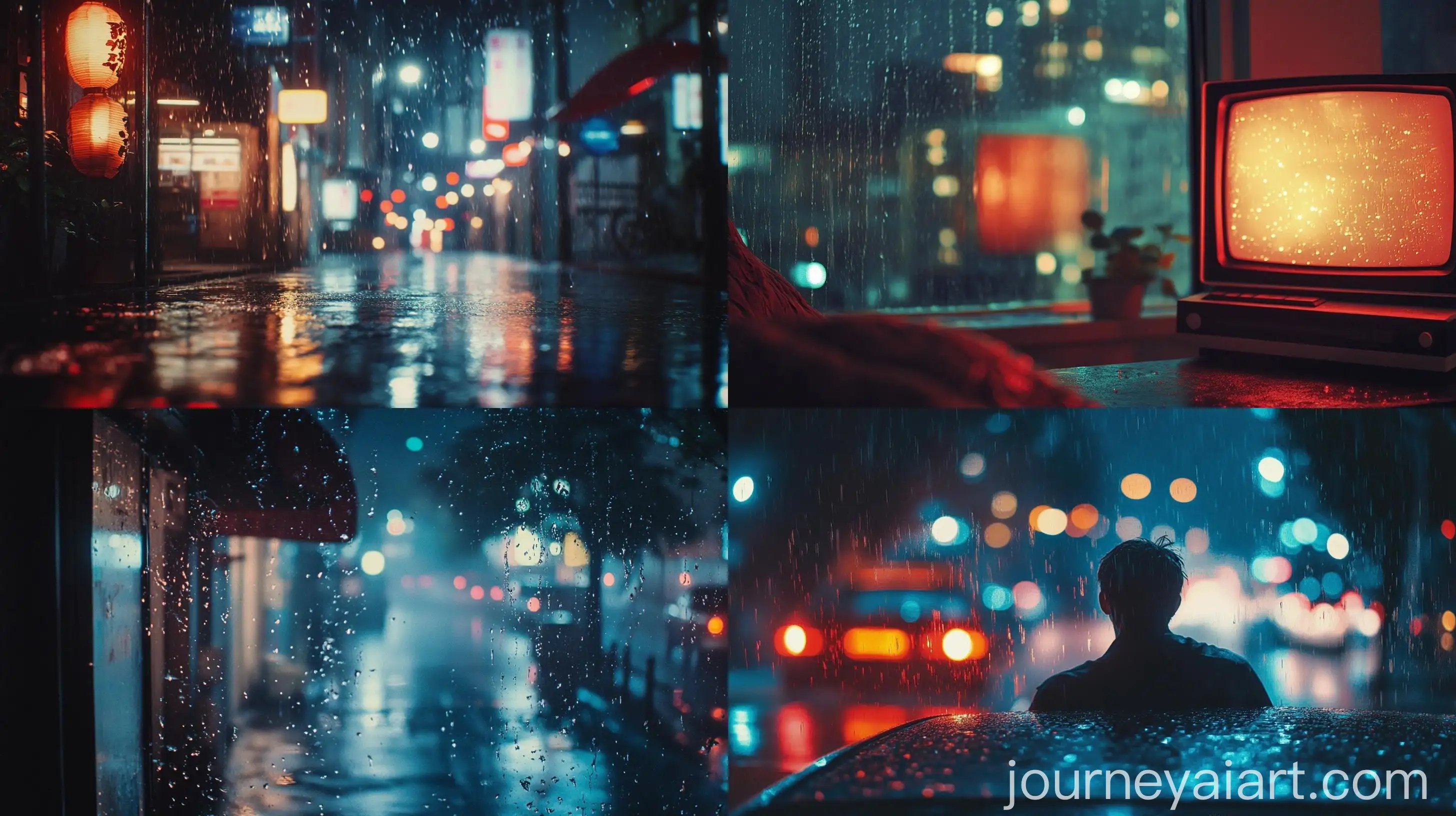 Cozy-Vintage-Rainy-Night-with-Bokeh-Lights
