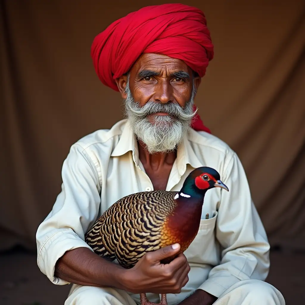 Old-Rabari-Farmer-from-Rajasthan-India-Holding-a-Pheasant