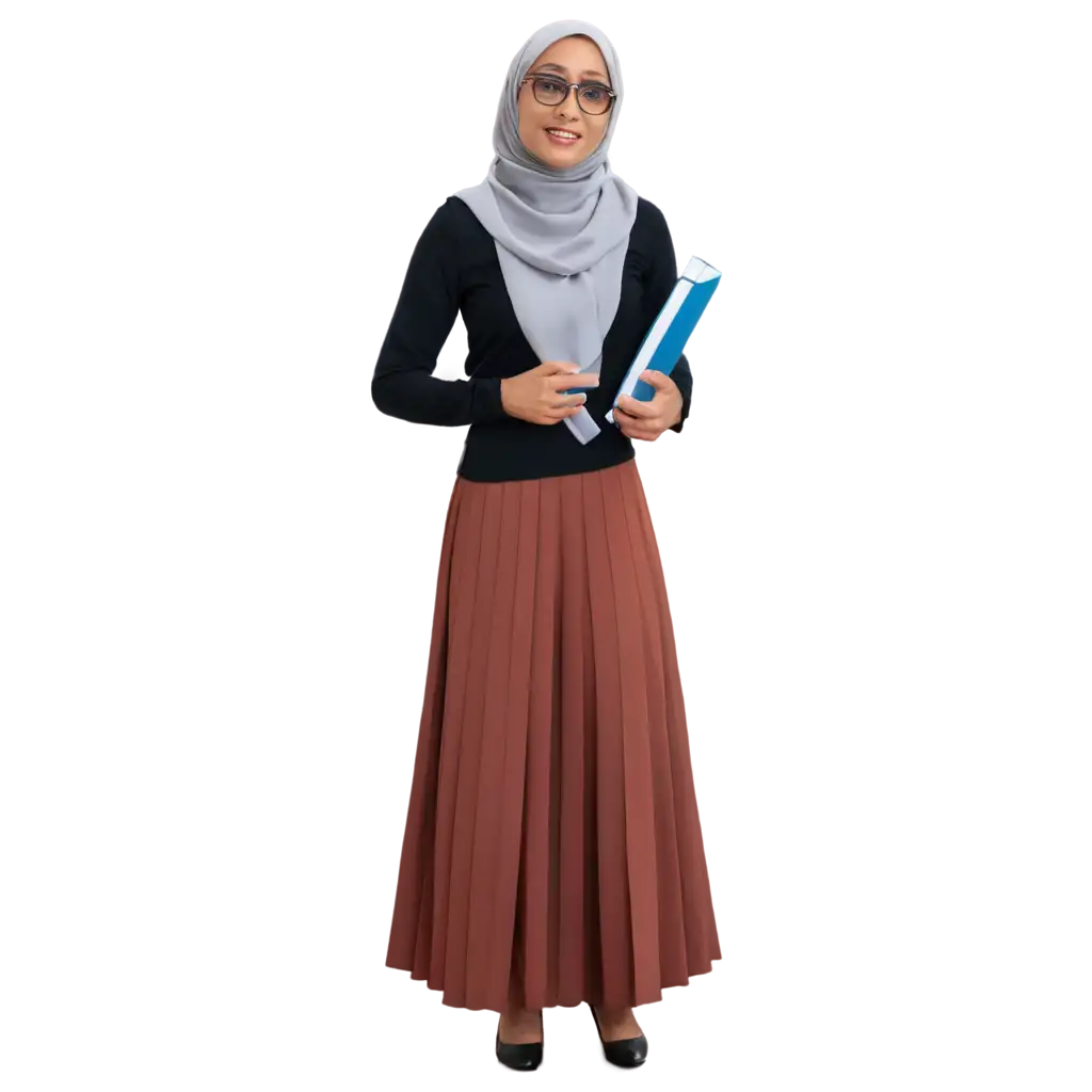 Professional-PNG-Image-of-a-Teacher-Woman-in-Formal-Attire-and-Hijab-Holding-Books