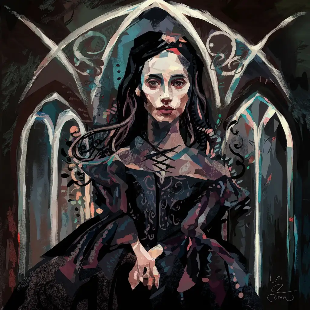 Gothic Abstract Portrait of a Woman in a Surreal House Setting