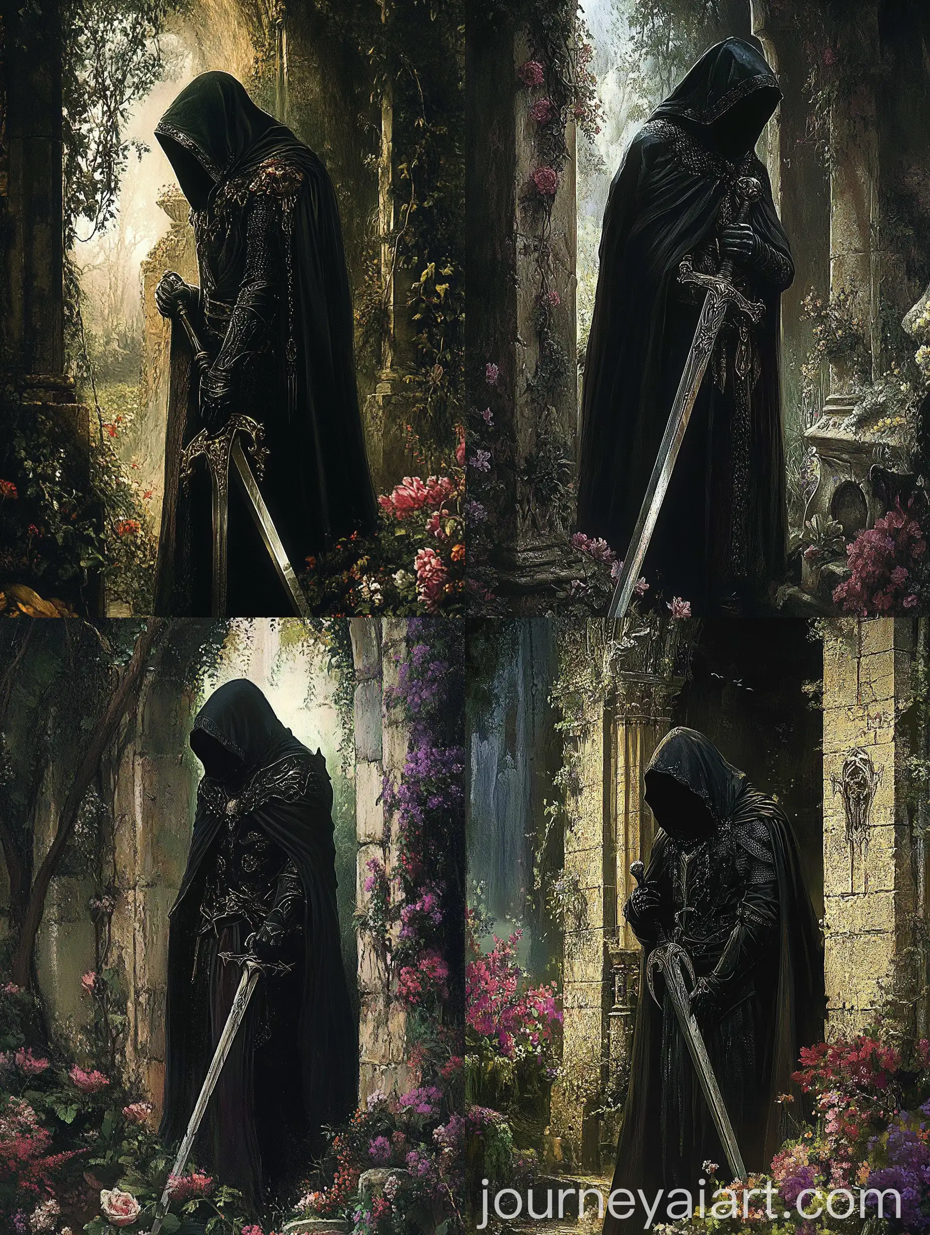 Fantasy-Black-Knight-with-Sword-in-Mystical-Garden