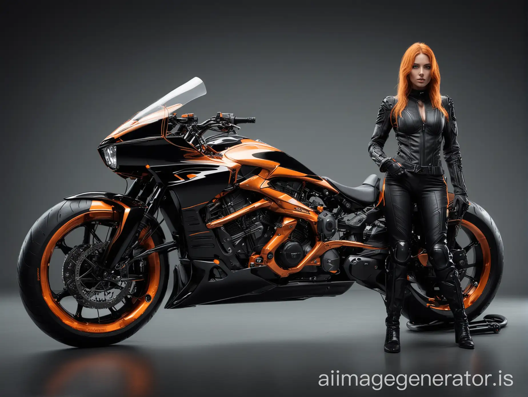 Futuristic-Motorcycle-with-Woman-in-Black-Leathers