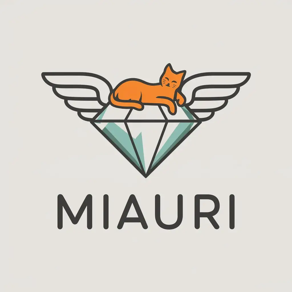 LOGO Design For Miauri Winged Diamond with Orange Cat on Clear Background