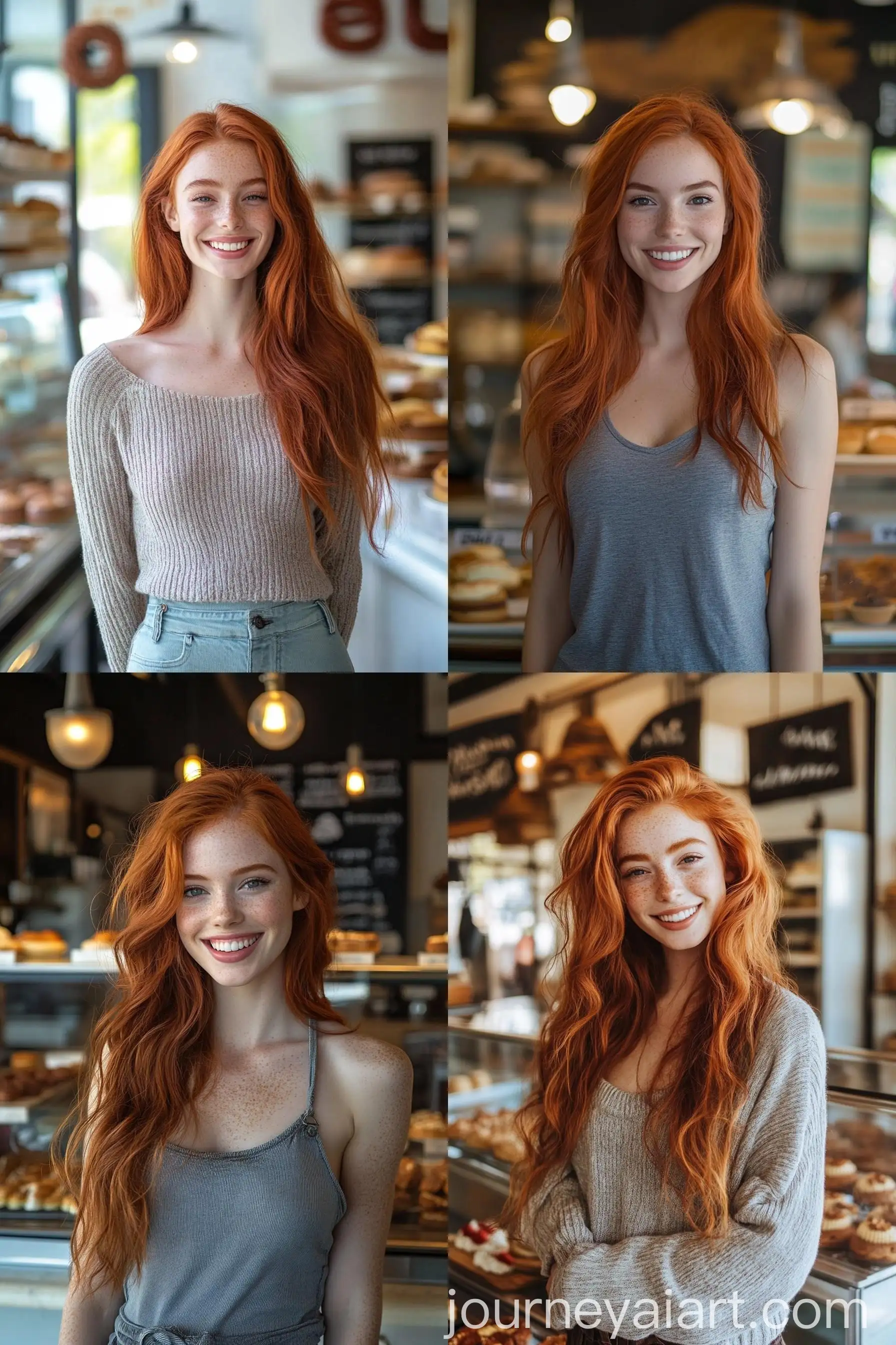 Joyful-Redhead-Supermodel-at-Bakery-with-Baked-Goods