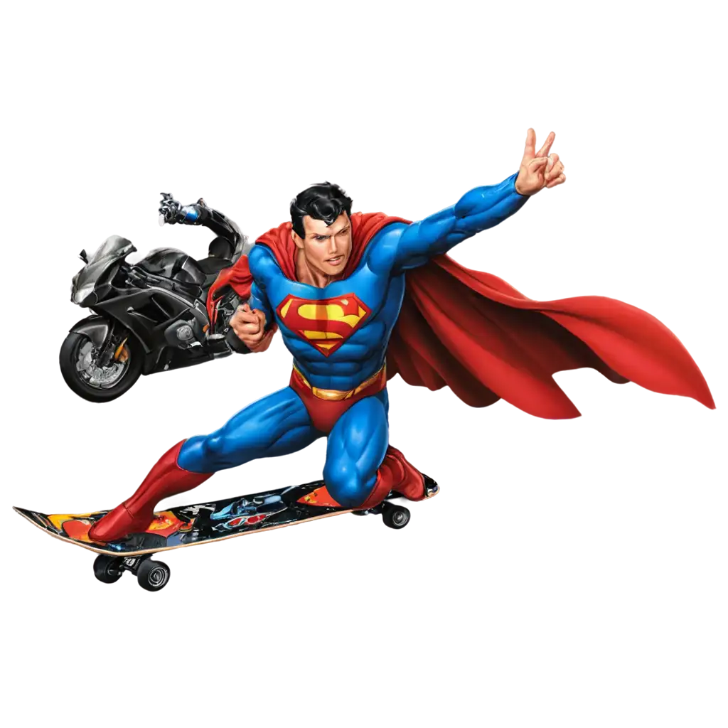 Superman-Riding-a-Skateboard-and-Overtaking-Motorcycles-and-Cars-PNG-Image-for-HighQuality-Action-Scenes