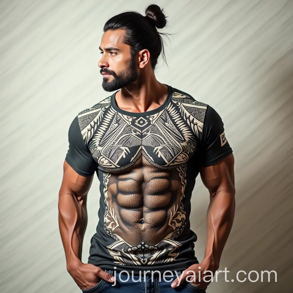 Muscular-Man-with-Intricate-Patterned-Tshirt-and-Intense-Gaze