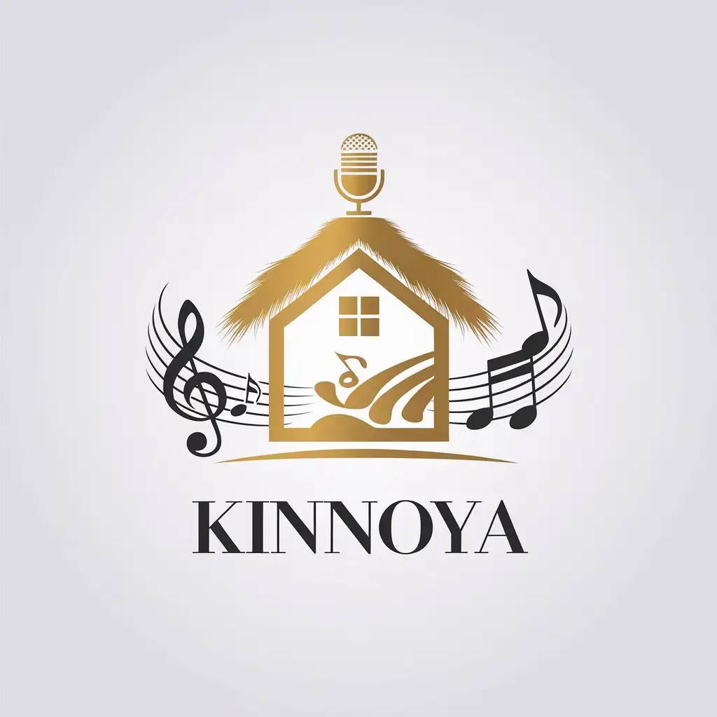 a vector logo design,with the text "KINNOYA", main symbol:Golden house, microphone, music,Minimalistic,clear background