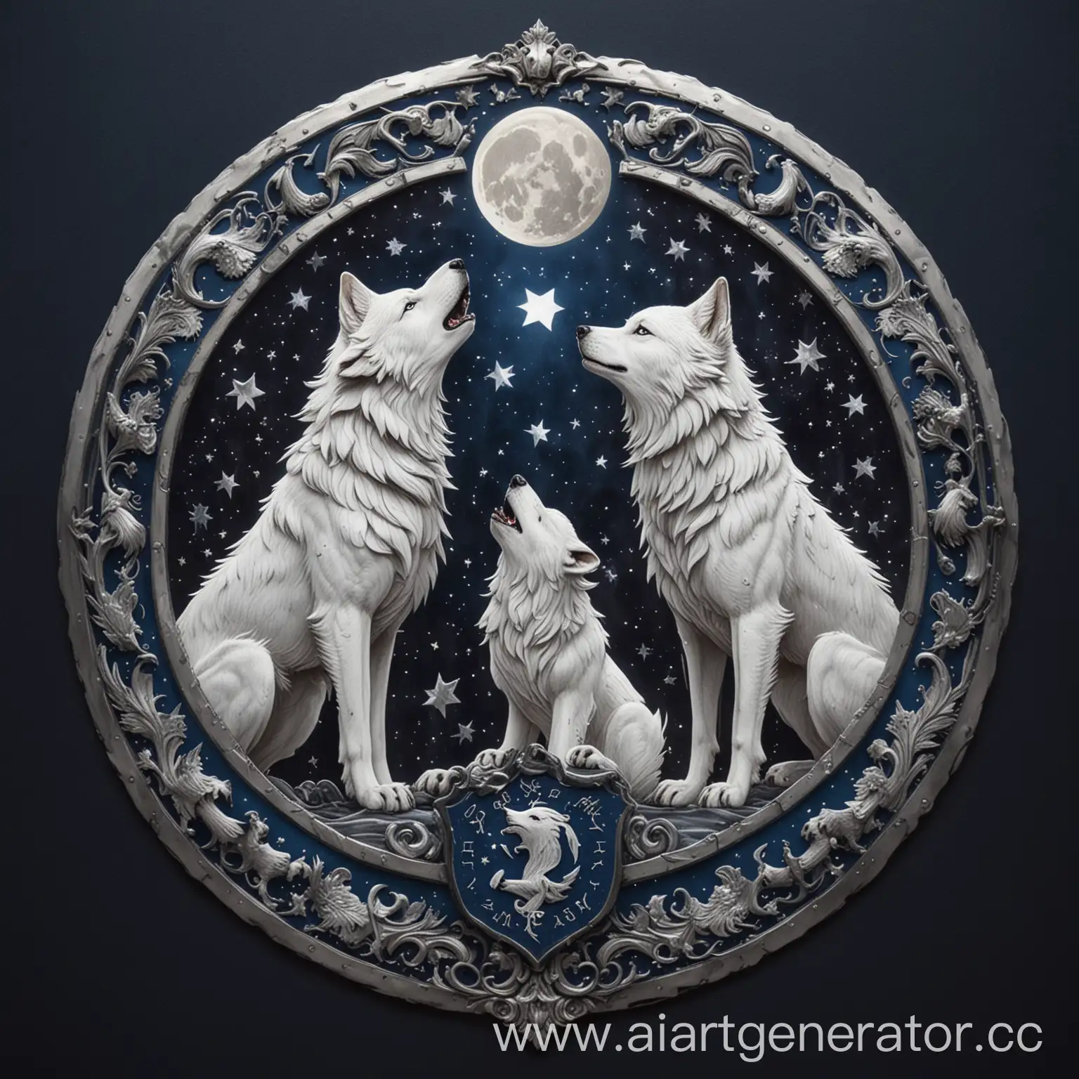 Heraldic-Family-Crest-with-White-Wolves-and-Silver-Moon