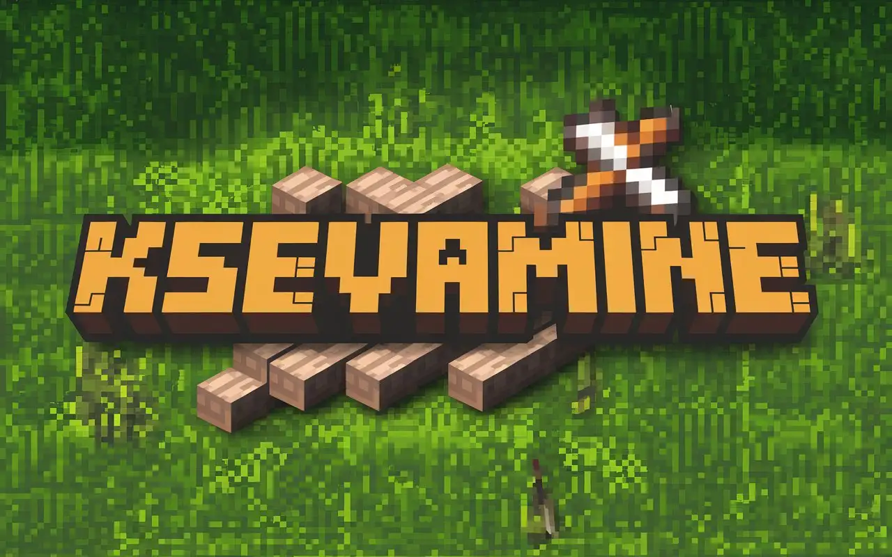 Create a logo with the word KsevaMine for my minecraft server. The logo should be pixelated in the style of the Minecraft logo. Make the logo as if a person made it