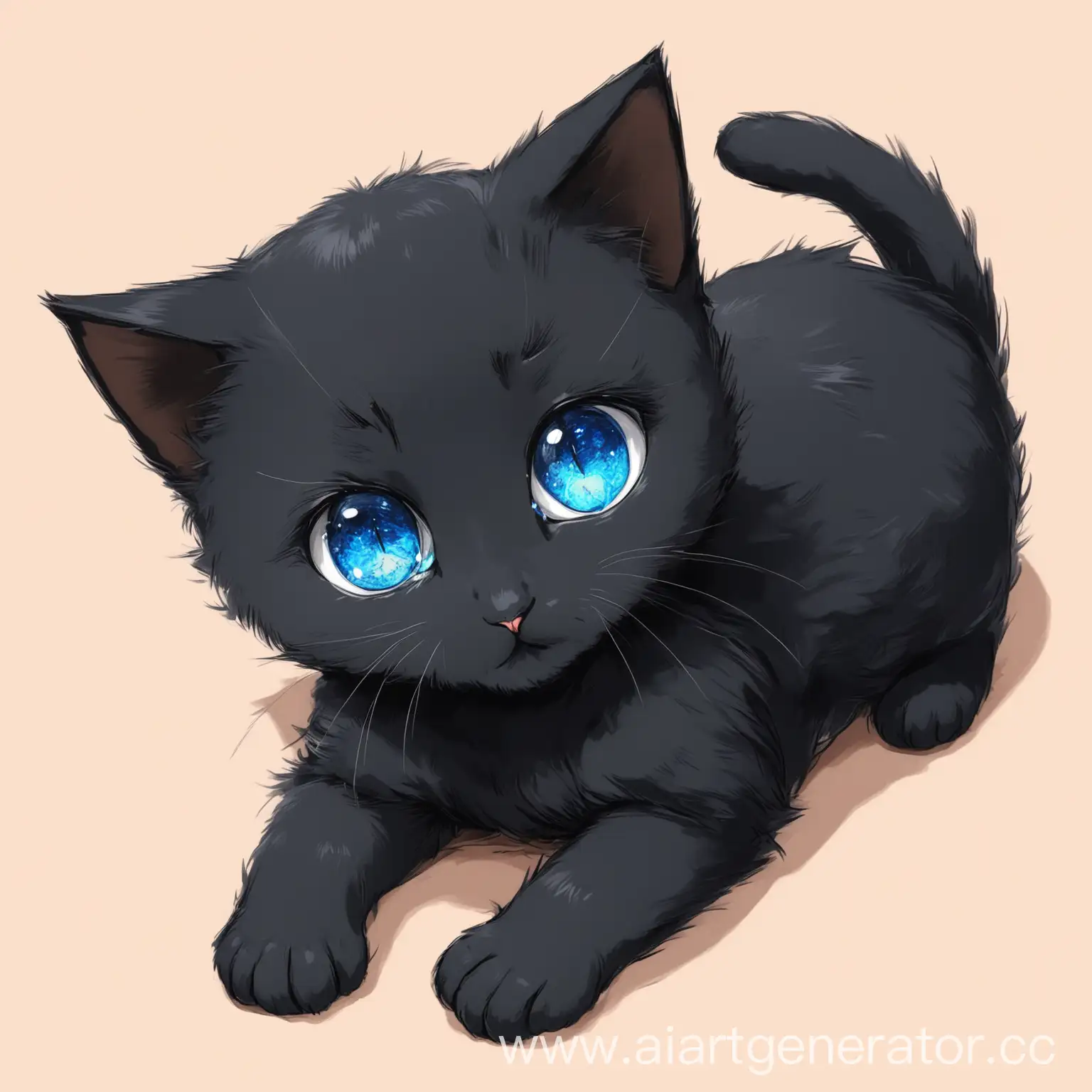 Adorable-Black-Kitten-Playing-with-Blue-Yarn