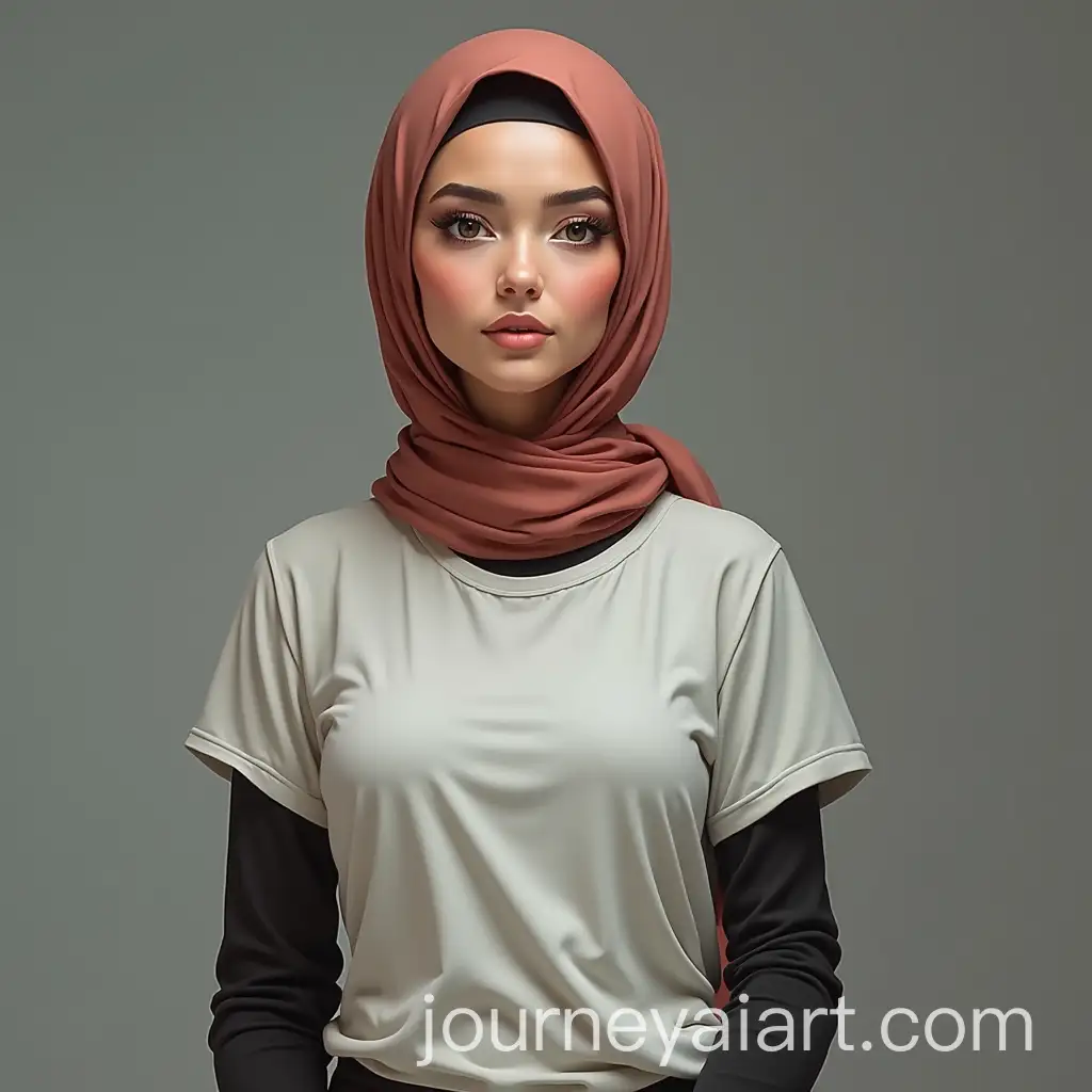 Beautiful-Woman-inAI-Image-Prompt-Expansion-TShirt-and-Hijab-Portrait