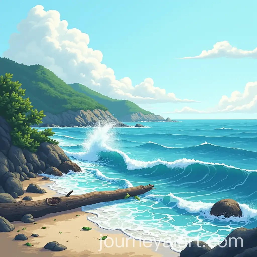 Waves-Pushing-Leaves-and-Logs-to-the-Shore-in-a-Sea-Scene