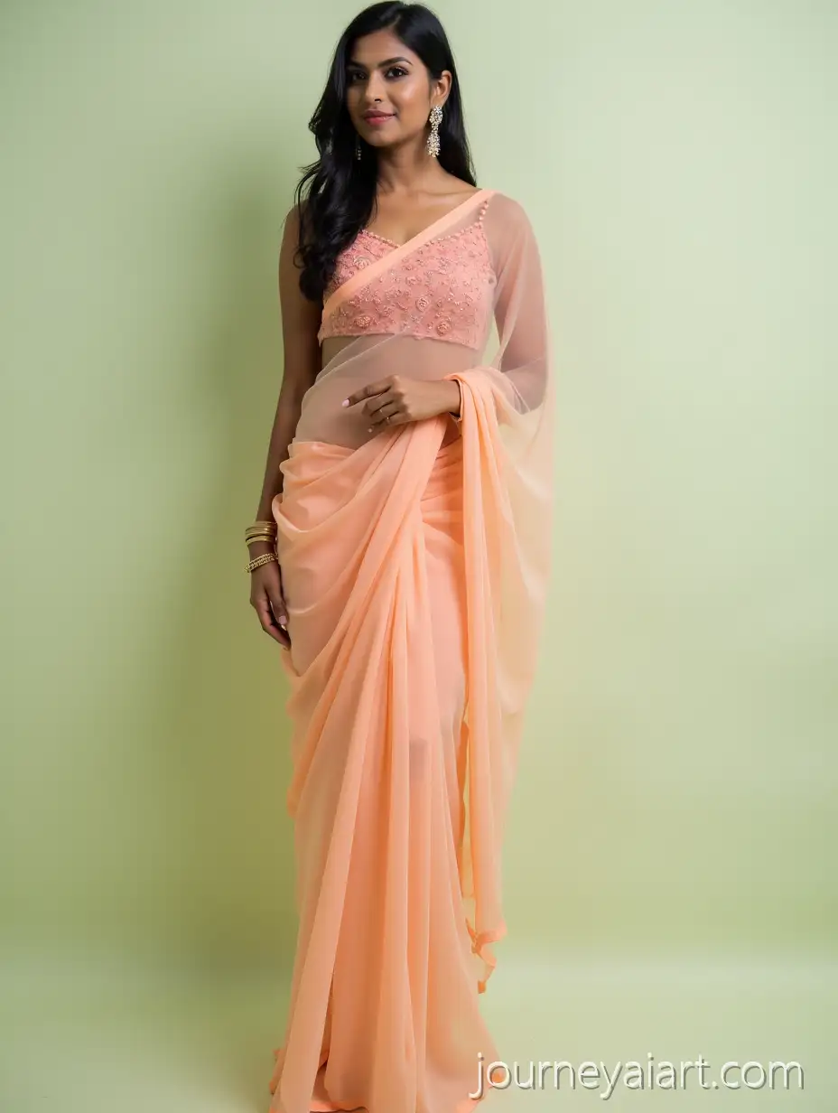 Elegant-Indian-Woman-in-SheerElegant-Indian-Woman-Saree-Saree-Against-Soft-Pastel-Background