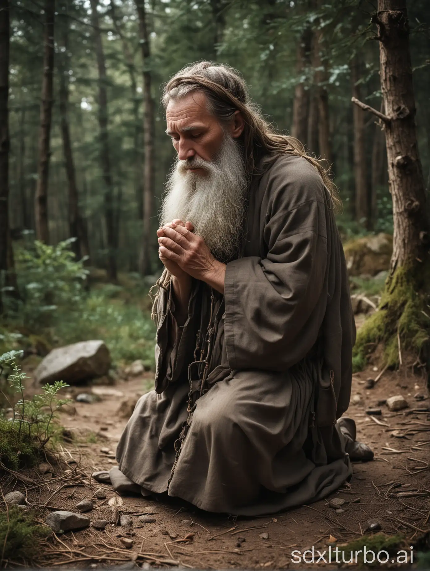 Solitary-Hermit-Kneeling-in-Prayer